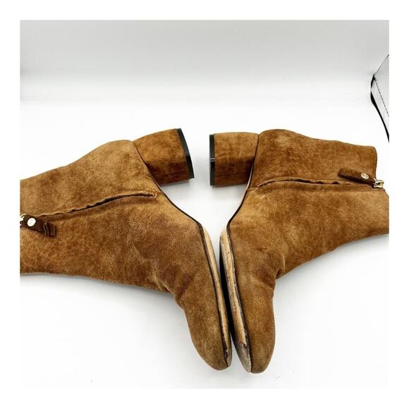 AGL Suede Almond Toe Zip Block Heel Veta Ankle Boot Bootie Tan 38/ 7.5-8 - Picture 2 of 7